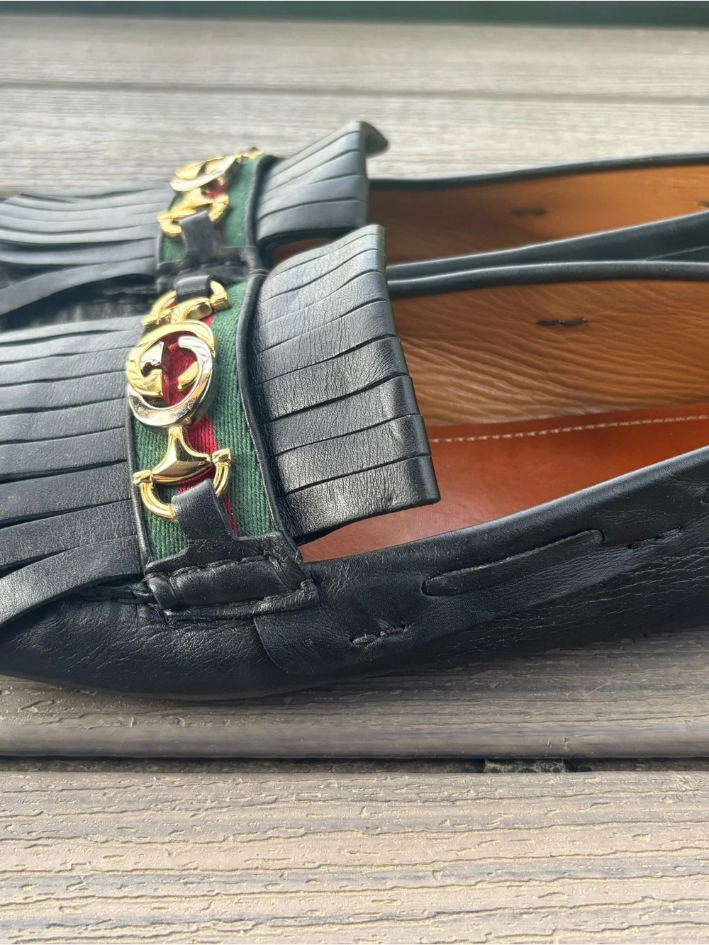 Gucci Men’s Black Leather Kiltie Fringe Driving Loafers